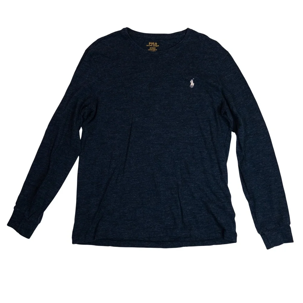 Polo Ralph Lauren Long Sleeve T-Shirt Mens M Navy Blue Good Custom Slim Fit
